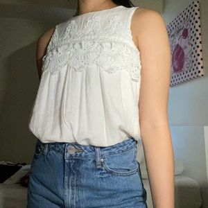 White Flowy Sleeveless Lace Top